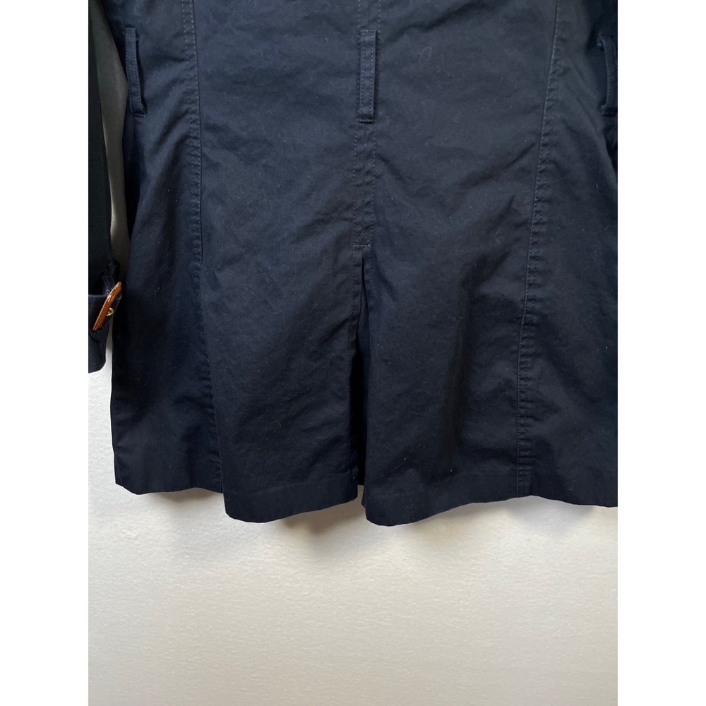 Banana Republic SMALL Navy Blue Hooded Twill Coat Zip Snap Below Knee Belt - Picture 8 of 10